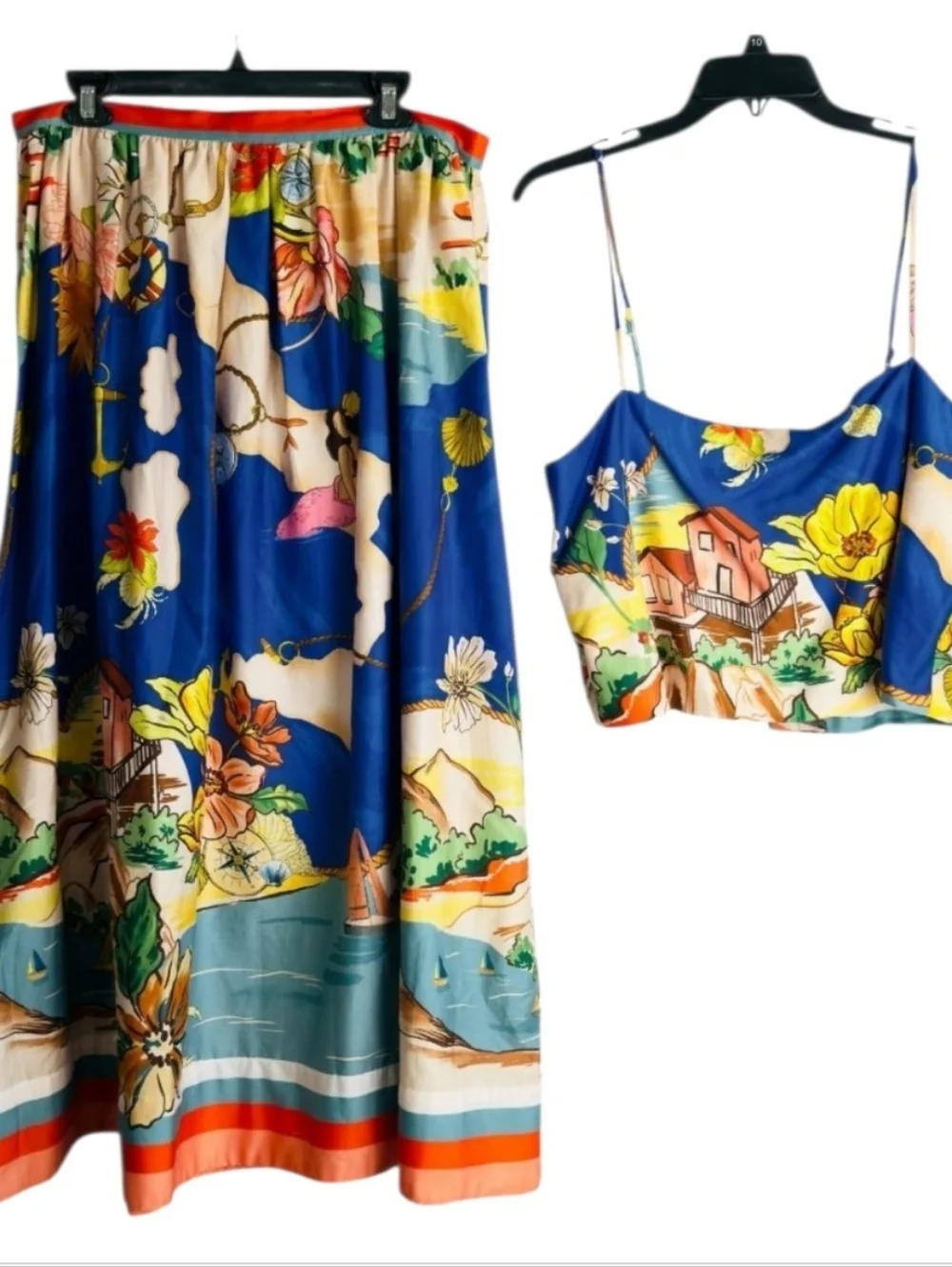 ANTONIO MELANI Evie Ocean Print Maxi A-Line Skirt Top Set sz 2 & 6 - Picture 7 of 15